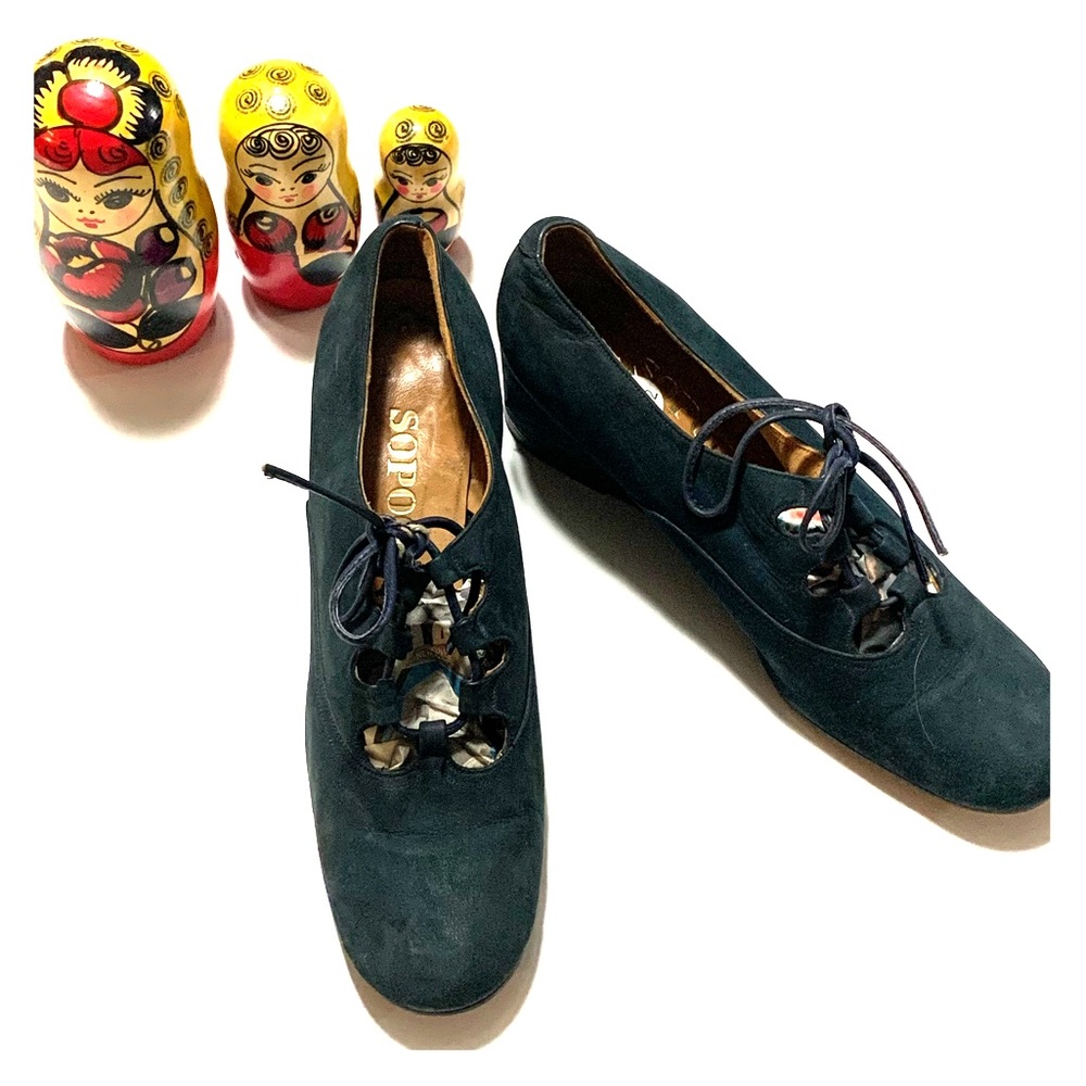 Vintage/Like Vintage Dark Teal Short Wedge Sz 6.5